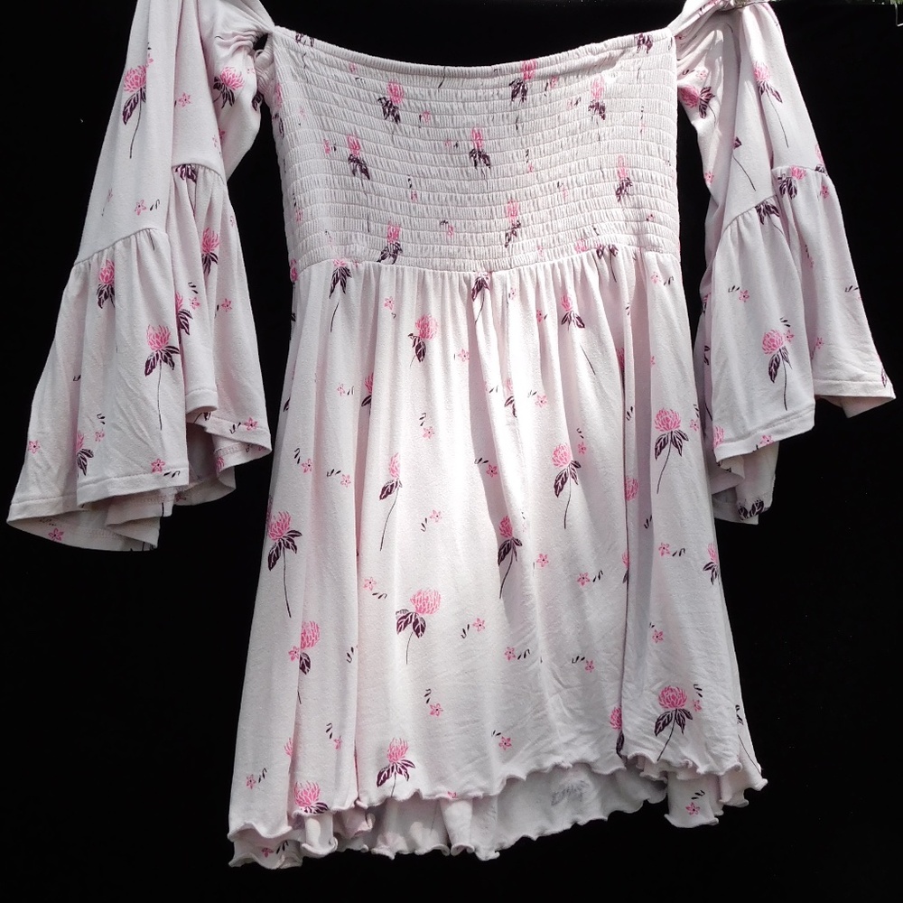 Free People Cloud Berry Lilac Combo Off Shoulder Printed Top XS